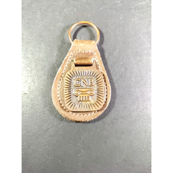 City National Bank Leather Brass Keychain - Picture 1 of 8